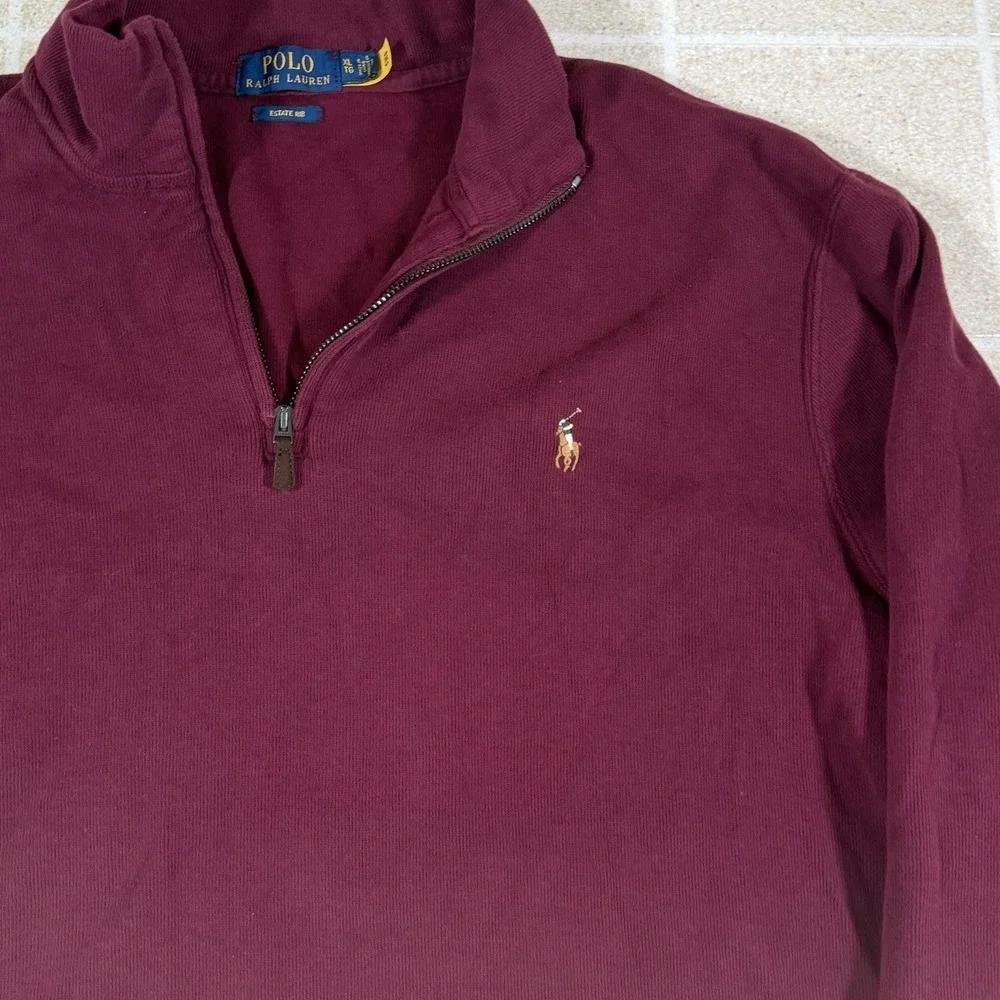 Polo Ralph Lauren Estate Rib Cotton Red 1/4 Quarter Zip Sweater XL Soft Cotton